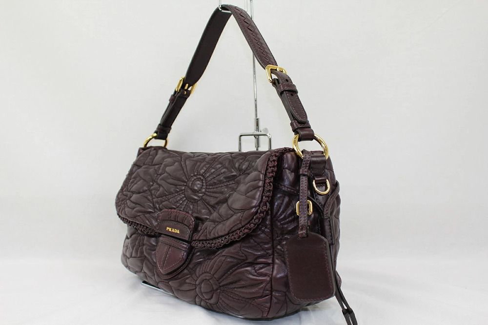 Prada Handbag Floral Stitch Purple Flower